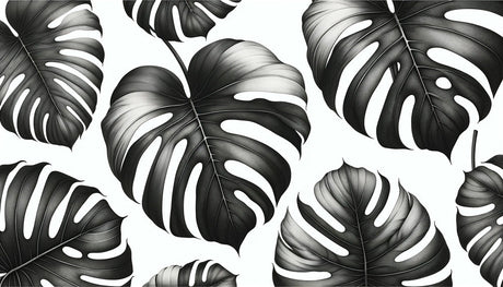 Black and White Monstera Leaf pattern design file showing detailed botanical illustration