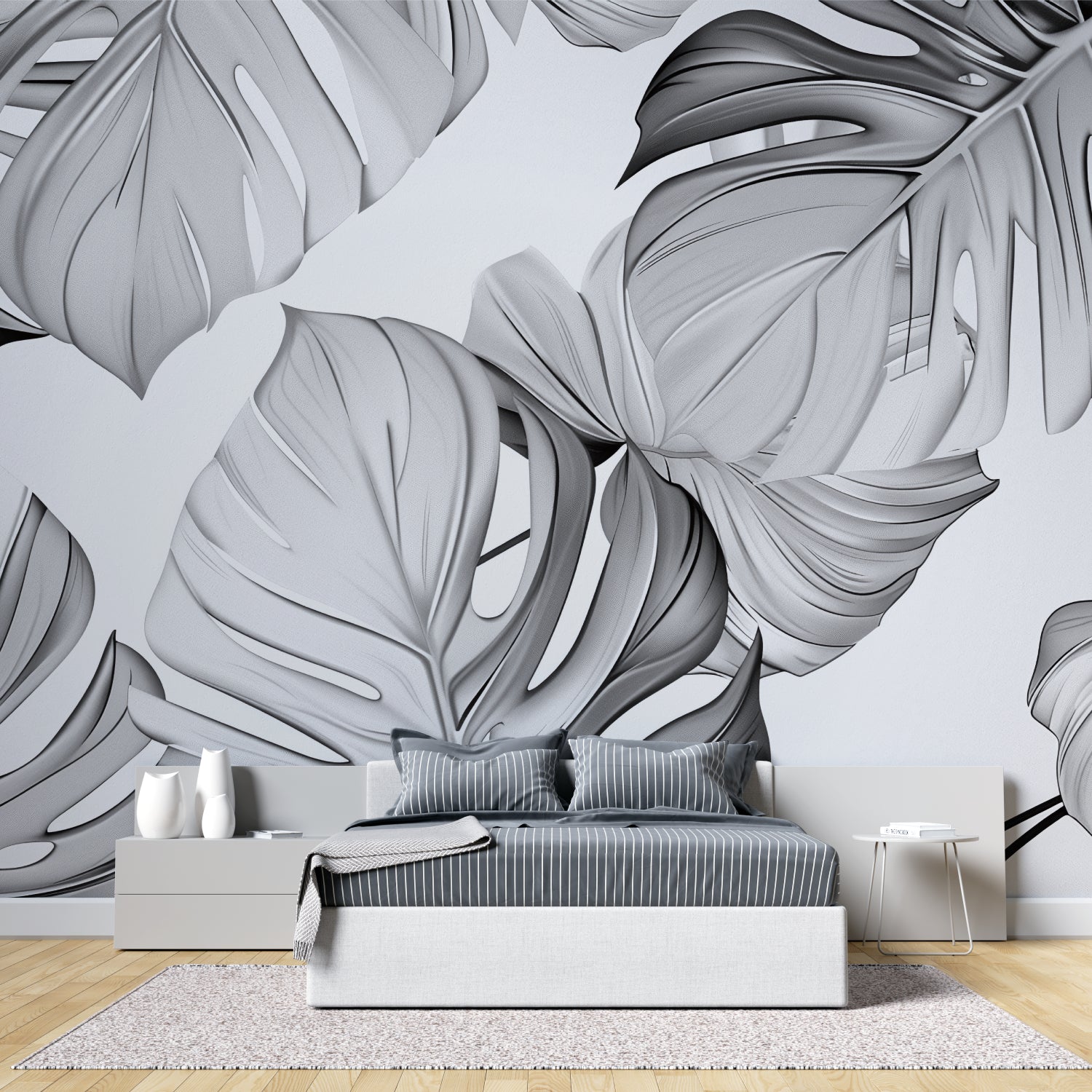 Botanical wall mural showcased in a stylish bathroom setting