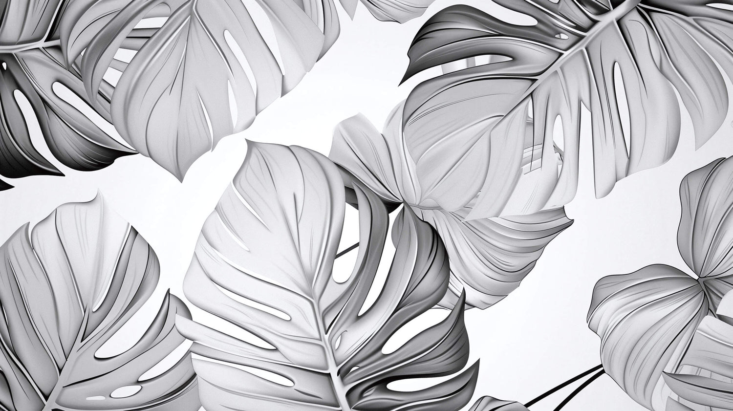 Black and white Monstera leaf design file showing intricate pattern details