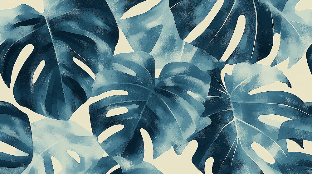 Blue tropical leaves design file showing detailed Monstera pattern and rich azure tones