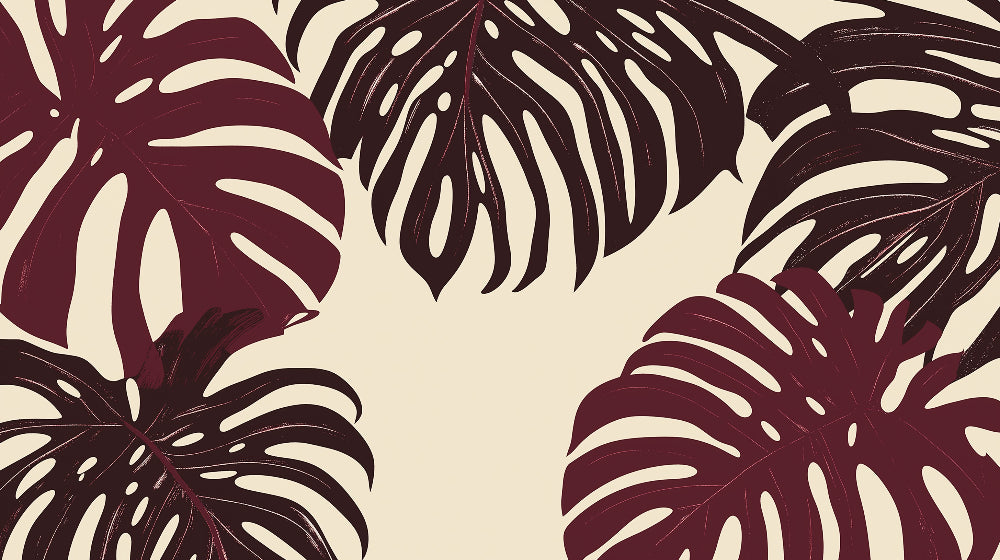 Burgundy Monstera leaf wallpaper design file showing detailed leaf pattern and rich color palette
