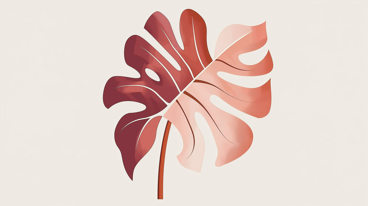 Red Monstera leaf wallpaper design file showing gradient pattern from burgundy to coral pink
