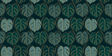 Monstera leaf design file showing detailed gold outline on emerald green background