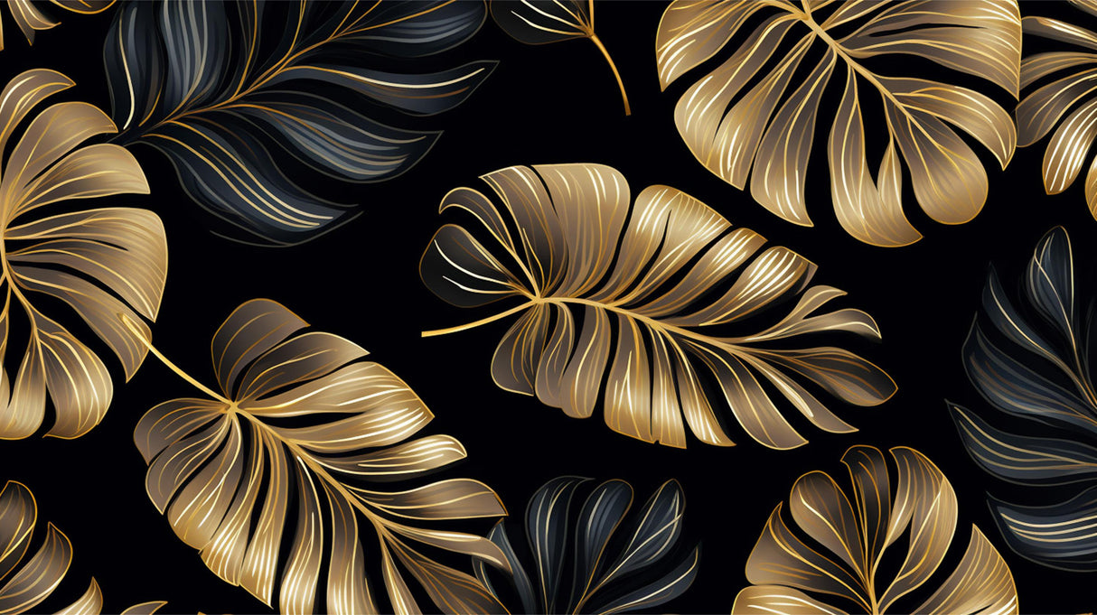 Gold and Black Monstera Leaf Wallpaper design file showing intricate pattern details