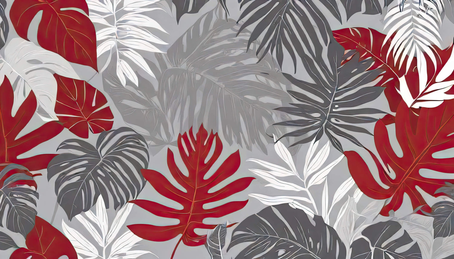 Red and grey monstera leaf pattern design file showing detailed leaf texture and color balance