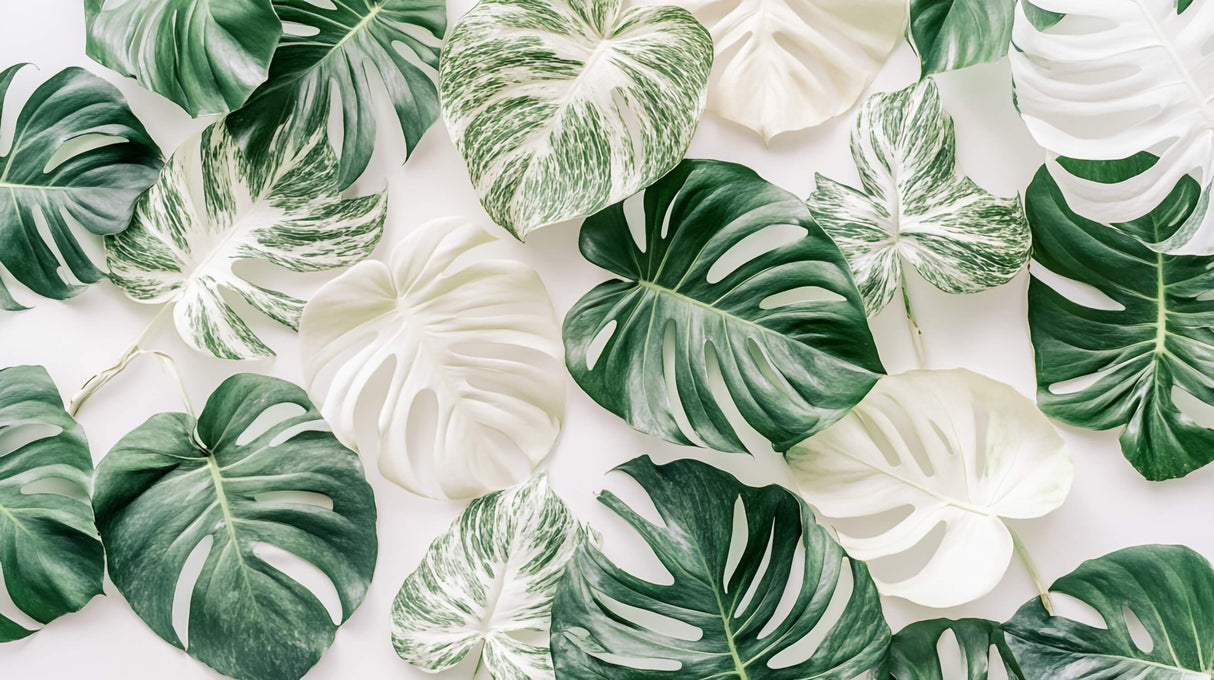 Monstera leaf wallpaper design file showing detailed tropical pattern in green and white