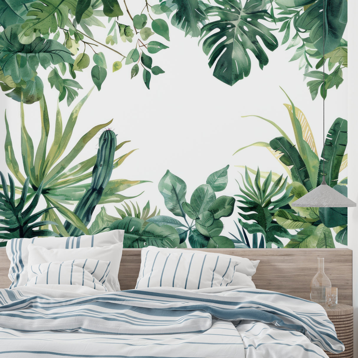 Monstera leaf pattern making statement in modern hallway with simple styling