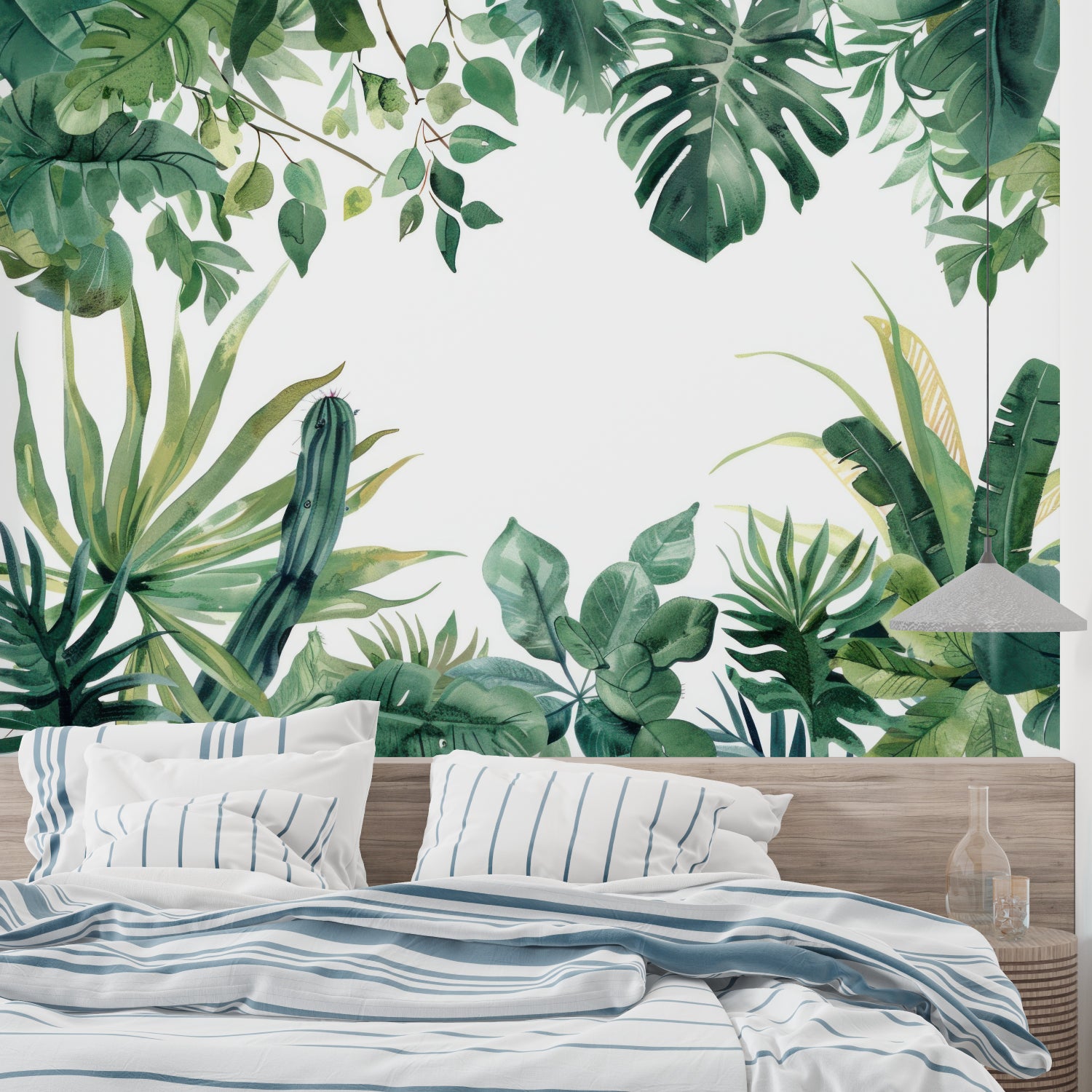 Monstera leaf pattern making statement in modern hallway with simple styling