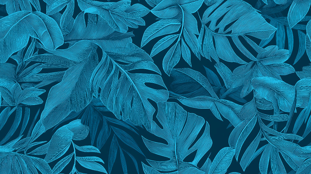 Tropical Monstera wallpaper design file showing detailed turquoise leaf pattern