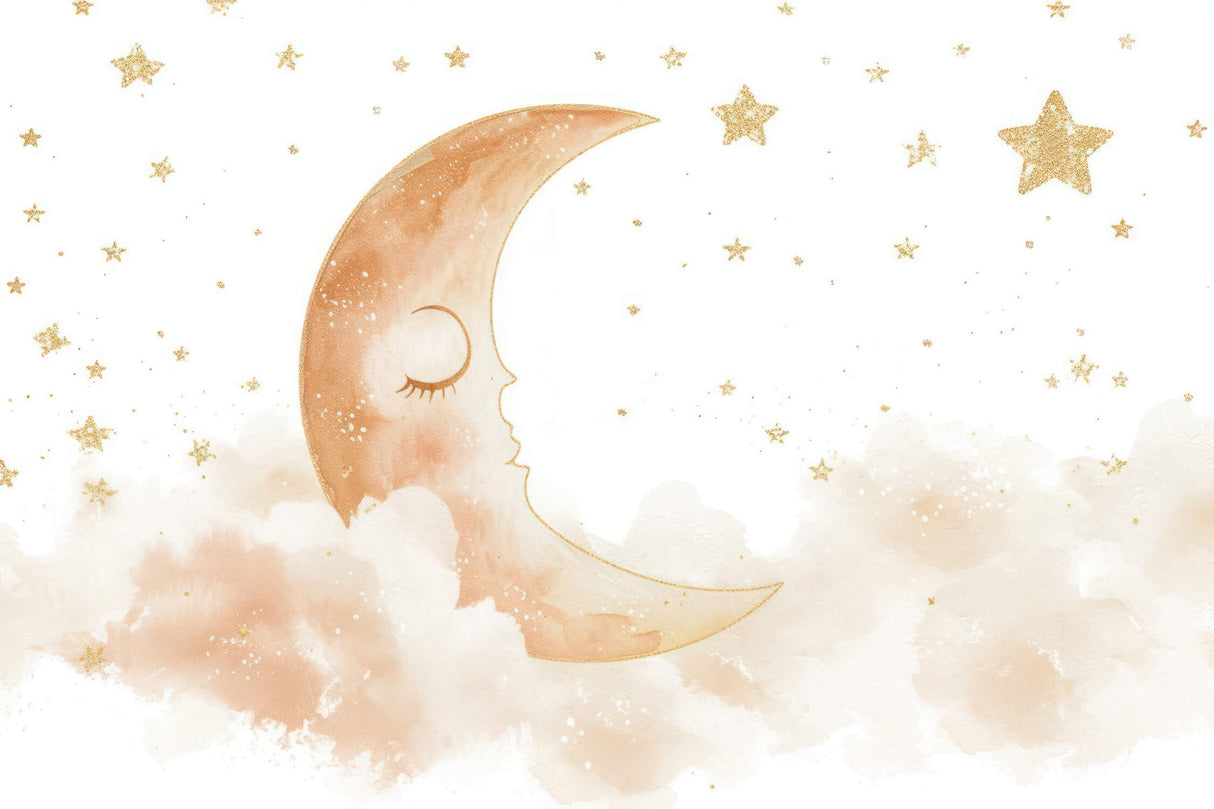 Celestial pattern design file showing detailed gold moon and stars on white background