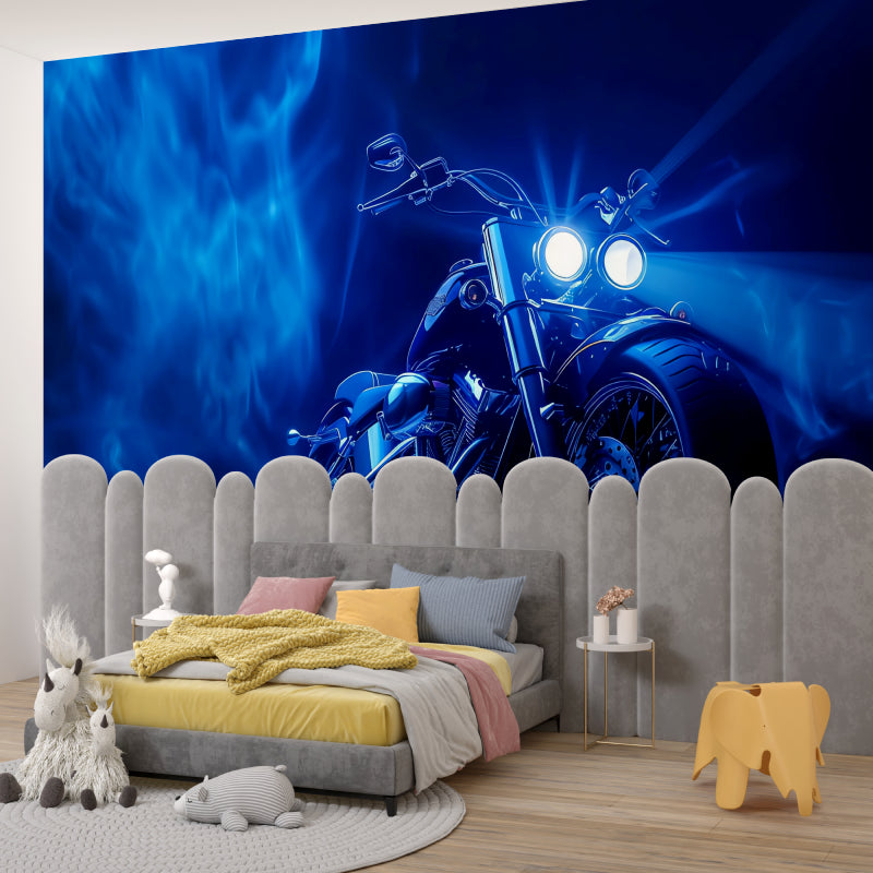 Night rider motorcycle mural adding character to home office space