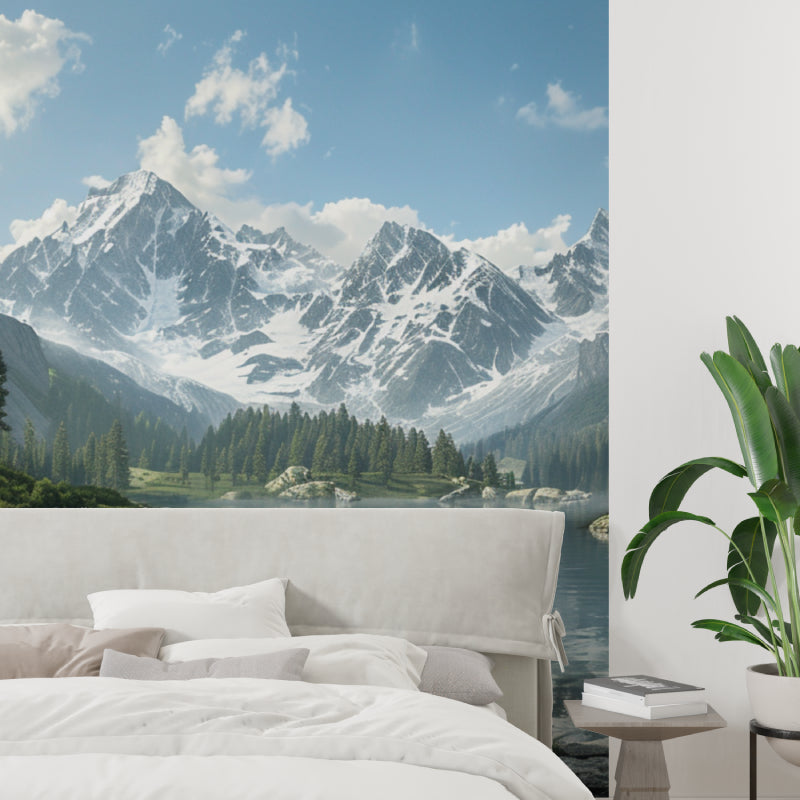 Mountain view mural in dining room showing scale and perspective