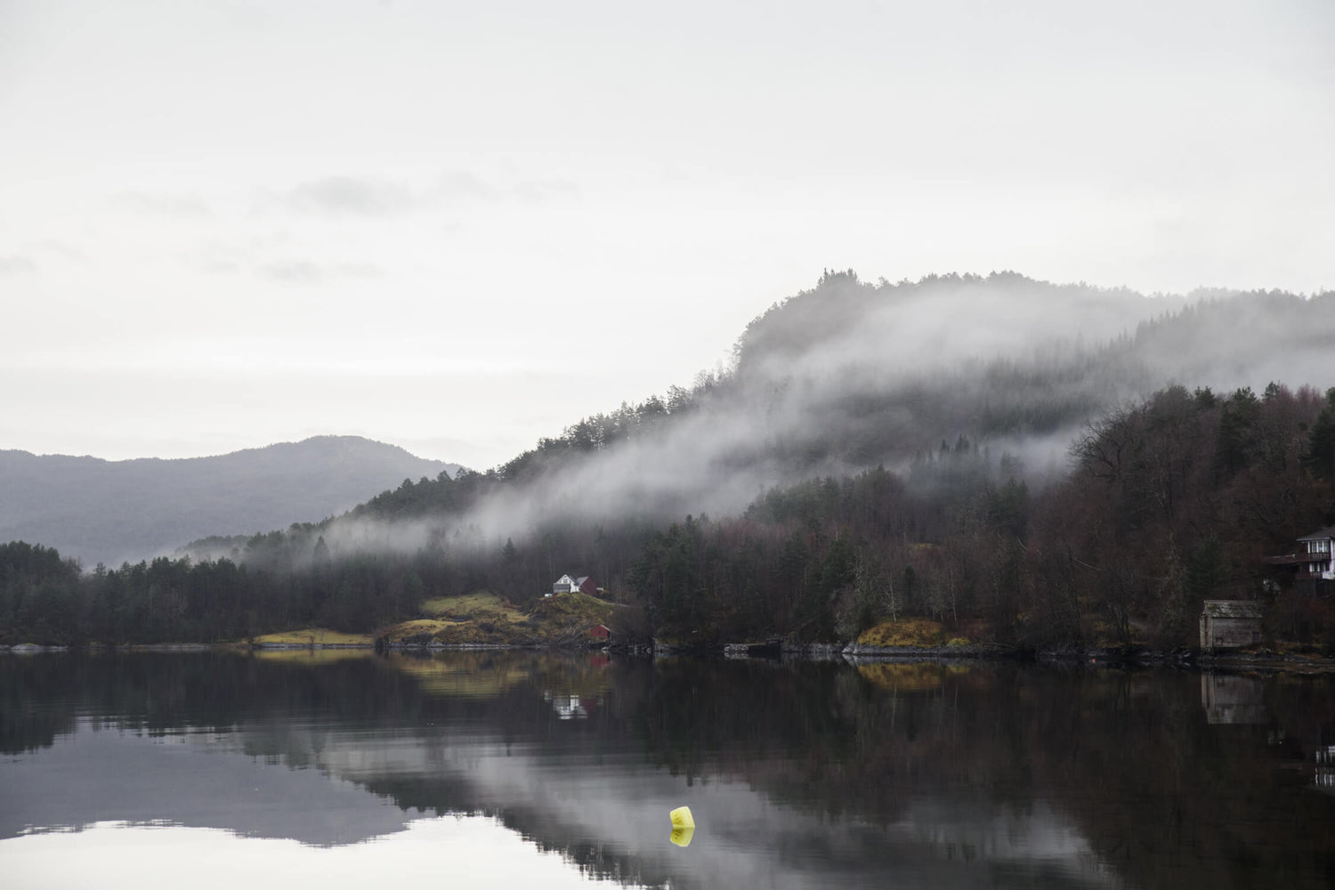 Mountain lake design file showing detailed misty forest and reflective water pattern