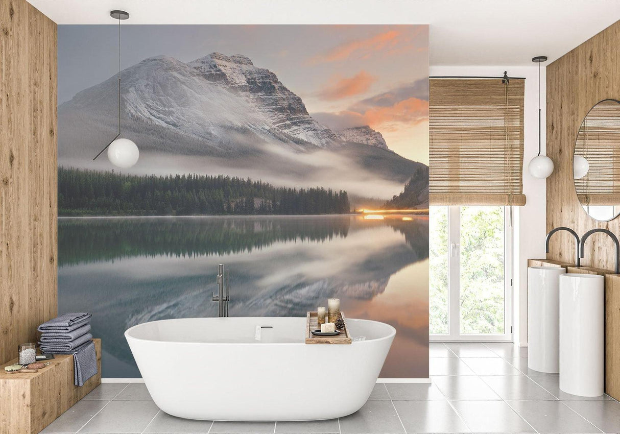 Landscape wallpaper in hotel lobby showing commercial application