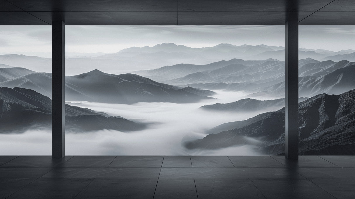 Mountain mist wallpaper design file showing full monochrome landscape pattern