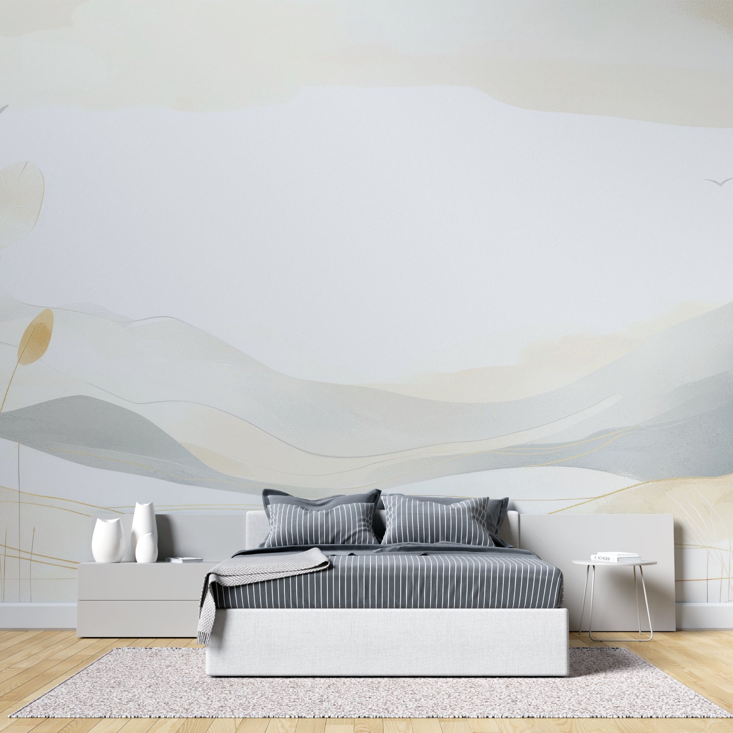 Mountain landscape wall mural in home office showing scale and detail