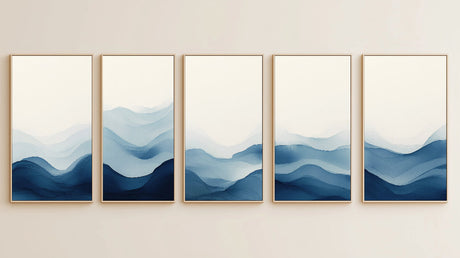 Abstract blue mountain peaks design file showing fluid watercolor pattern and wave details