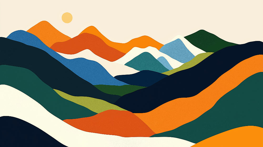 Abstract mountain design file showing vibrant color palette and fluid peak patterns