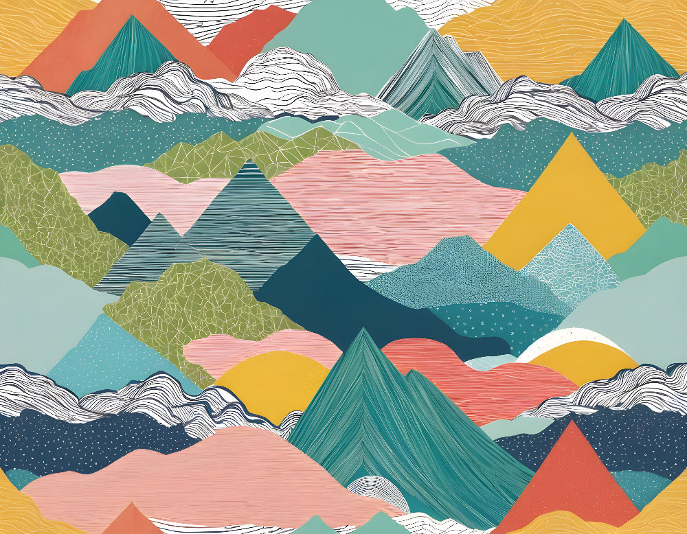 Mountain wallpaper design file showing abstract geometric pattern with crystalline formations and color gradients