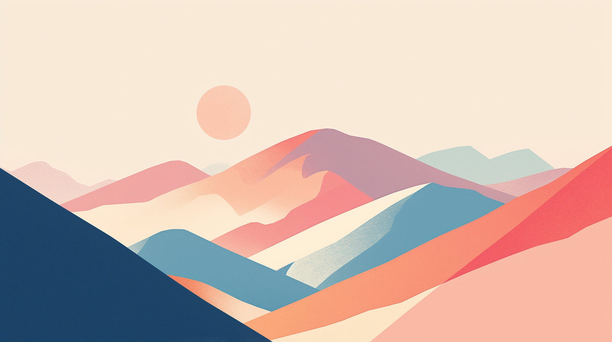 Abstract Mountain Wallpaper design file showing full pattern with pastel sunset colors and geometric peaks