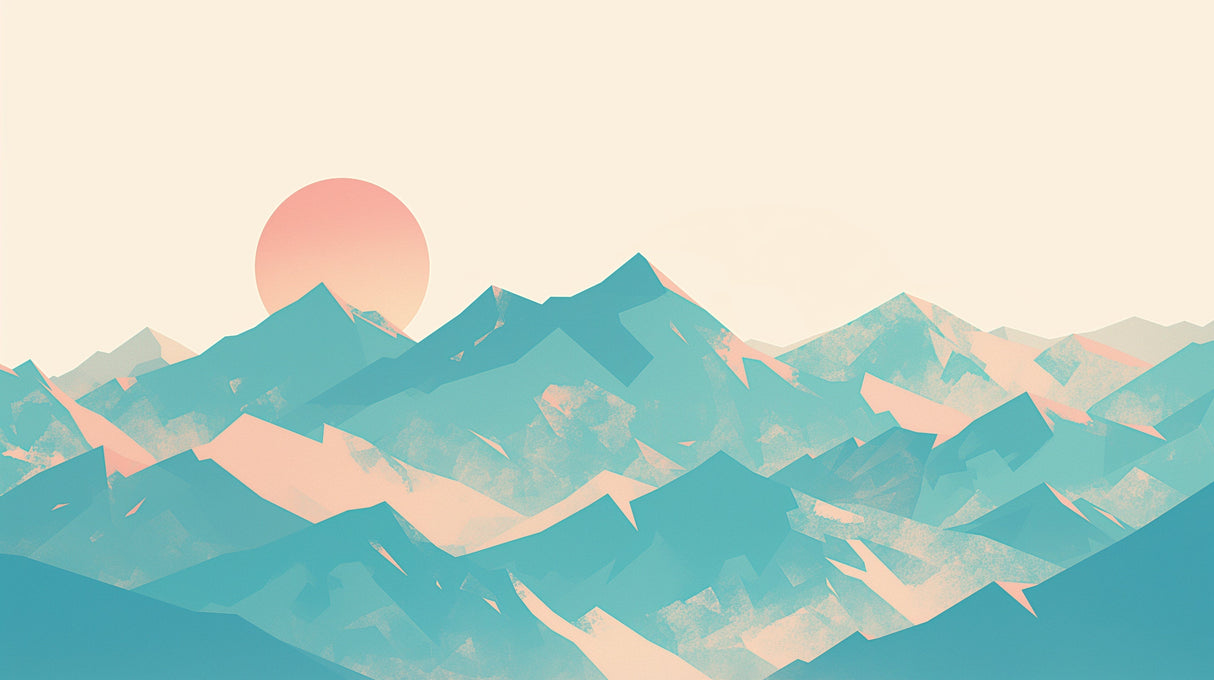 Abstract mountain wallpaper design file showing geometric peaks in turquoise and pink