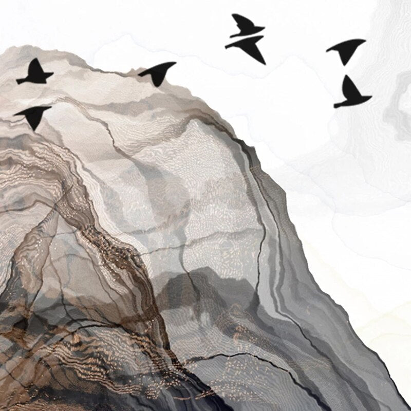 Mountain range mural wallpaper featured in dining room, showing scale and impact