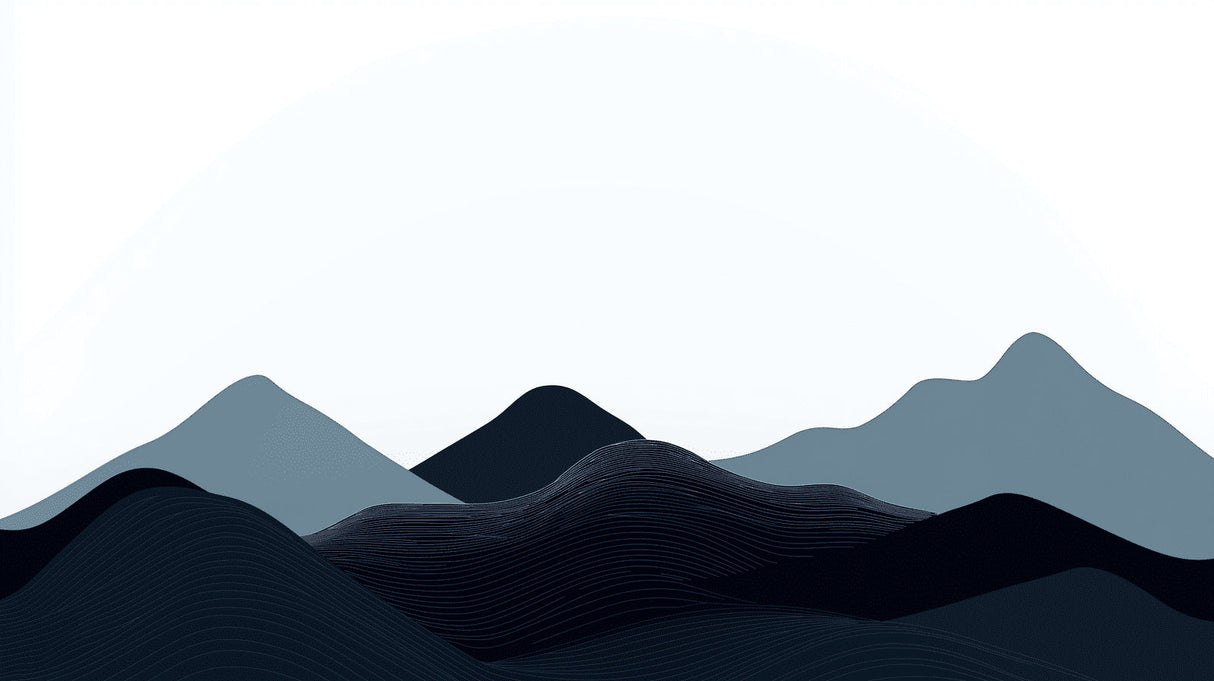 Mountain wall mural design file showing abstract blue wave pattern and geometric peaks