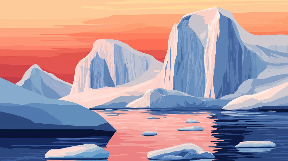 Arctic mountain wallpaper design file showing detailed ice peaks and coral sunset colors