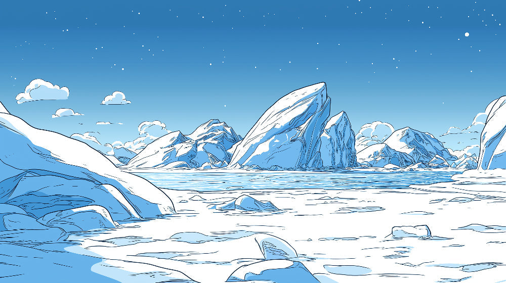 Arctic mountain landscape wallpaper design file showing detailed snowy peaks and star pattern