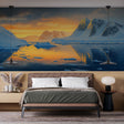 Mountain landscape wallpaper creating depth in a modern living room with minimal furniture and natural light