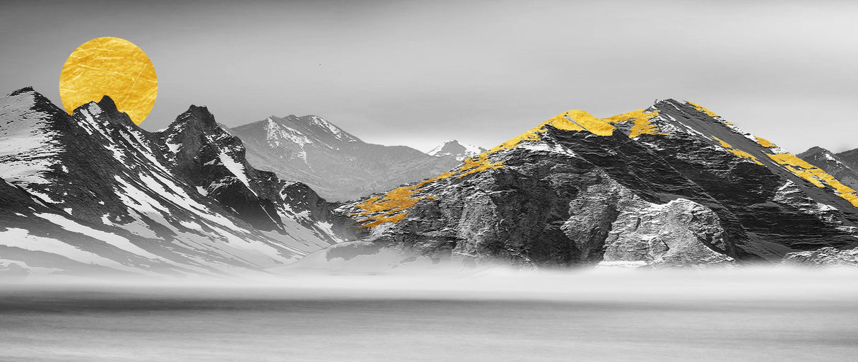 Mountain peak design file showing detailed black and gold pattern with misty elements