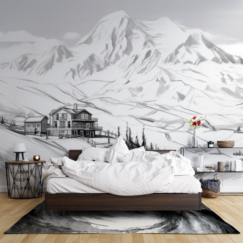 Mountain landscape mural adding character to dining room wall