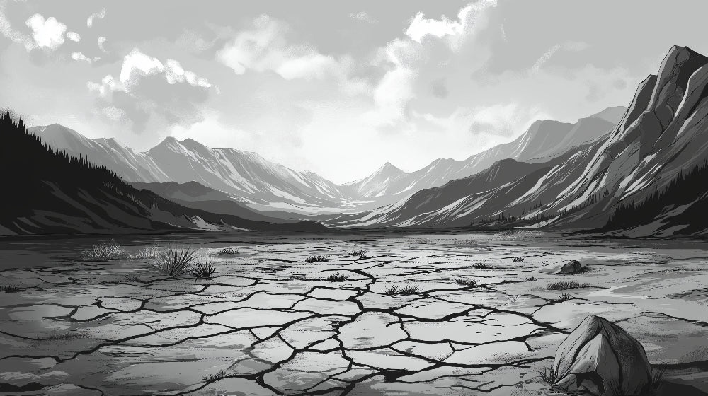 Black and white mountain wallpaper design file showing detailed desert valley and peaks pattern