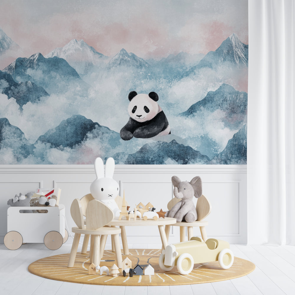 Kids mountain landscape wallpaper brightening small nursery with minimalist decor
