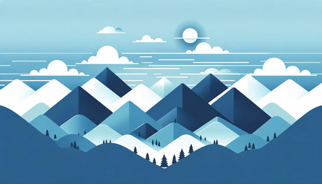 Geometric blue mountain wallpaper design file showing detailed pattern of peaks and clouds