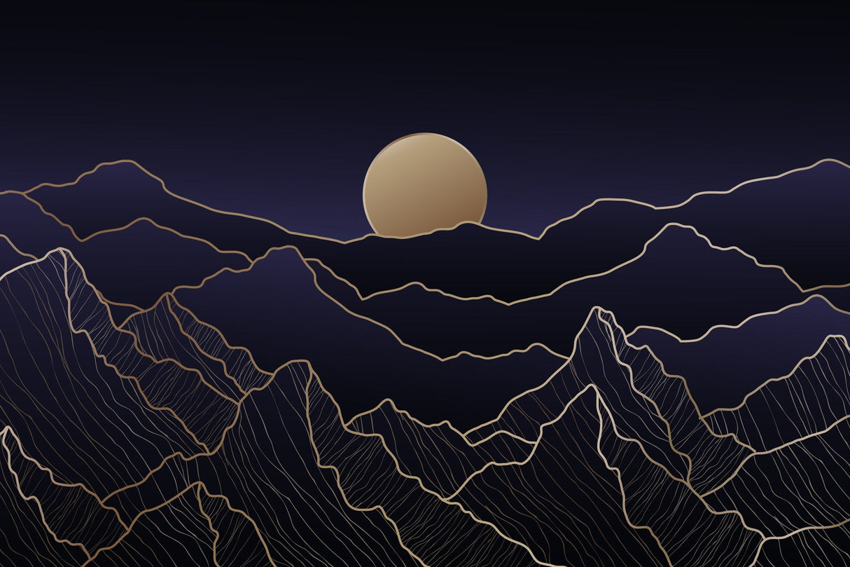 Mountain line art design file showing intricate gold details on navy background