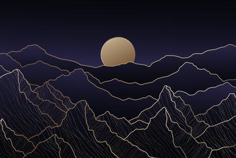 Mountain line art design file showing intricate gold details on navy background