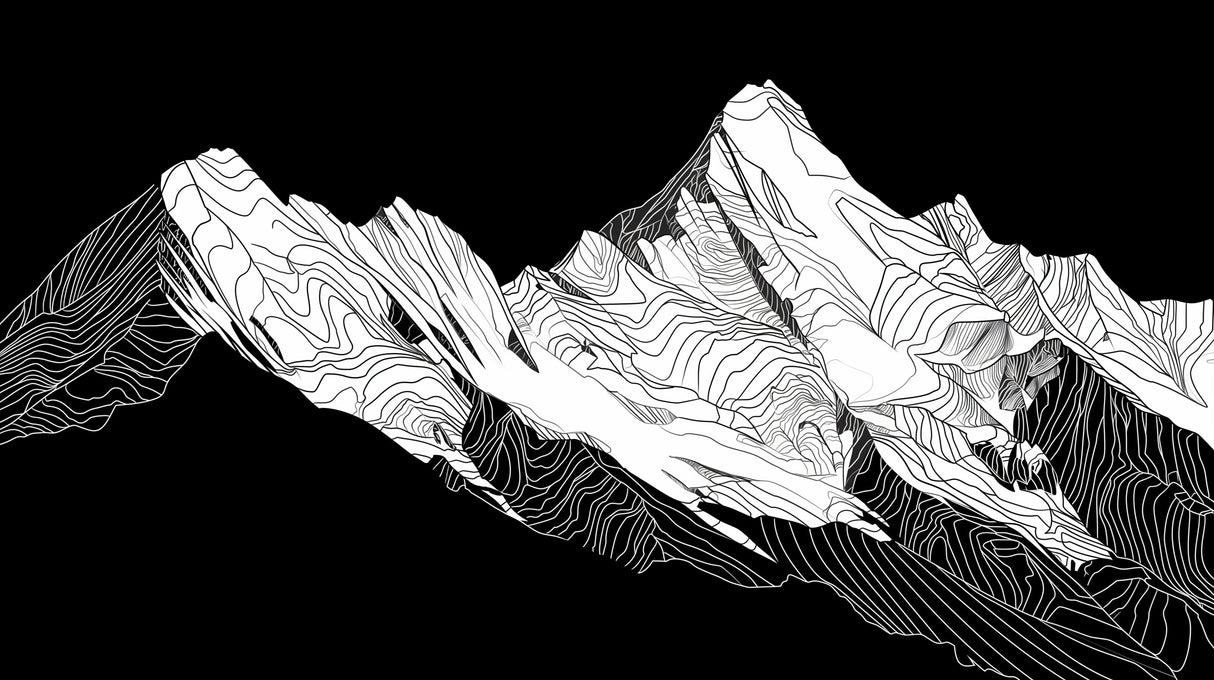 Mountain line art wallpaper design file showing precise black and white peak pattern