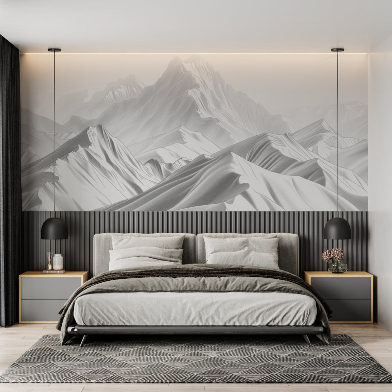 Minimalist grey mountain design in meditation room setup