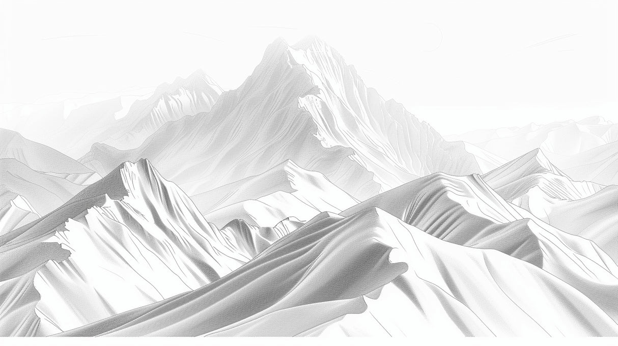 Mountain peaks design file showing detailed grey gradients and clean lines