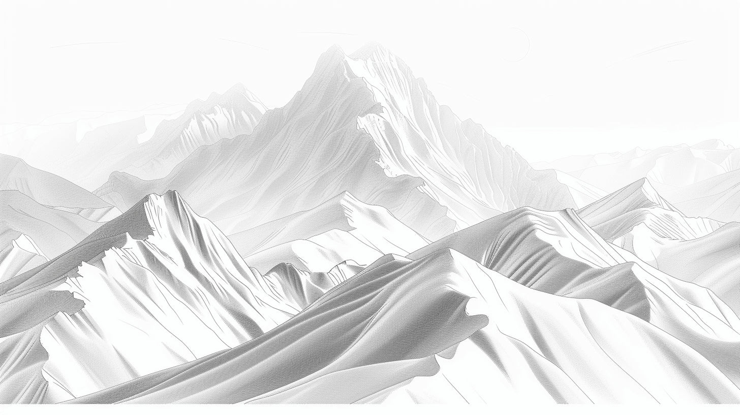 Mountain peaks design file showing detailed grey gradients and clean lines