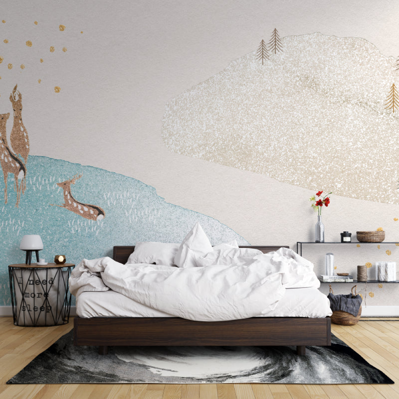 Nature-inspired mountain wallpaper in home office showing clean lines