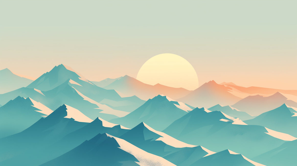 Mountain landscape wallpaper design file showing turquoise peaks and warm sunset gradient
