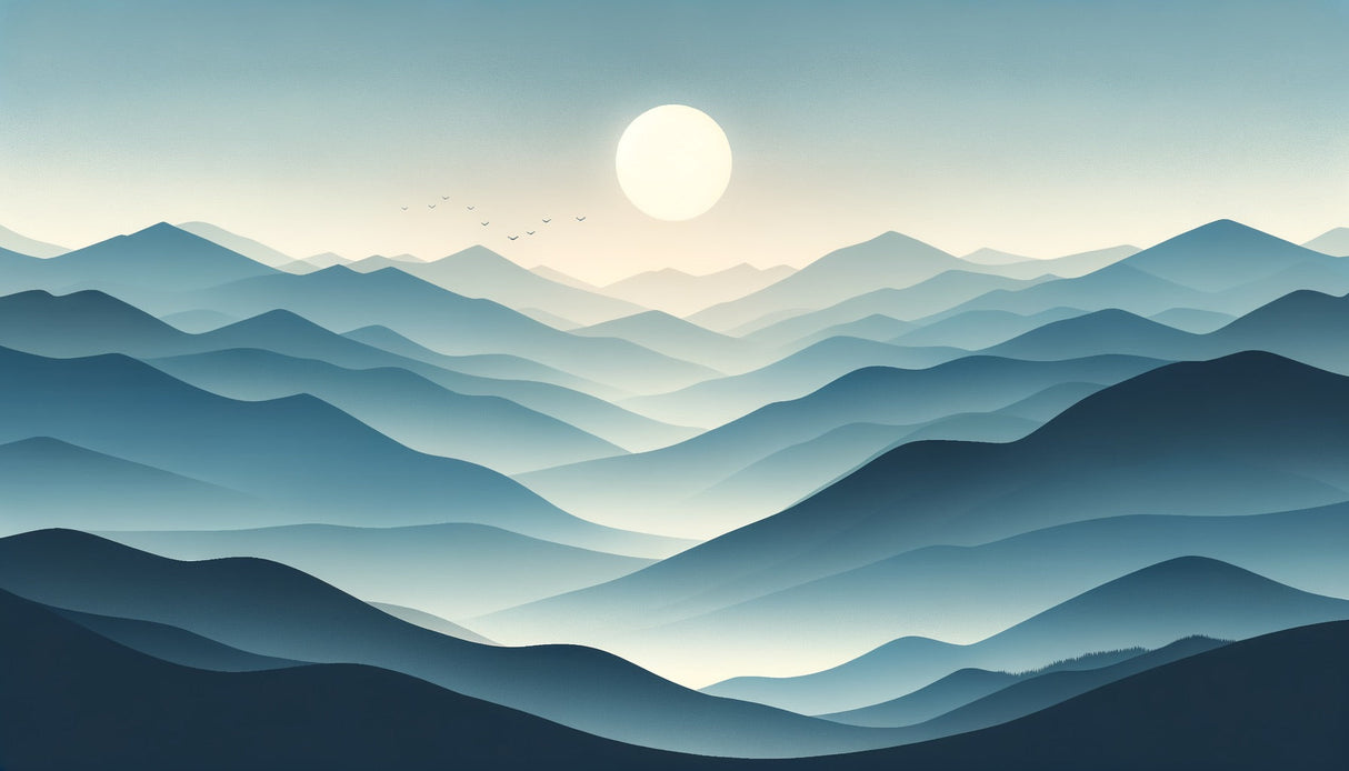 Mountain mural wallpaper creating depth in a modern living room with minimal furniture