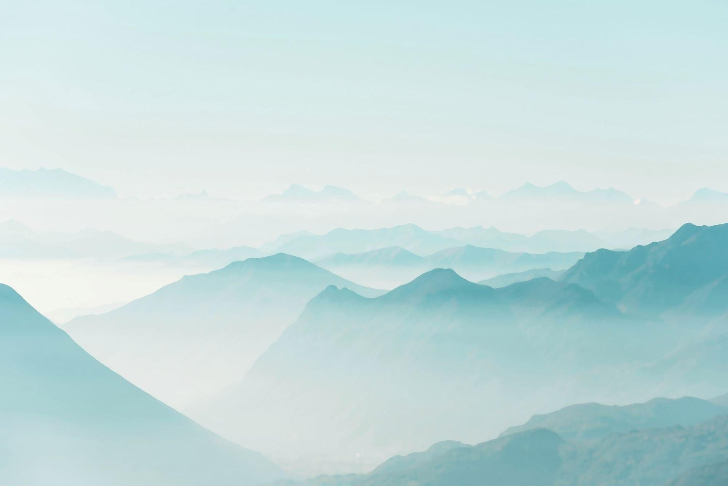 Mountain landscape design file showing full watercolor pattern in misty blue tones