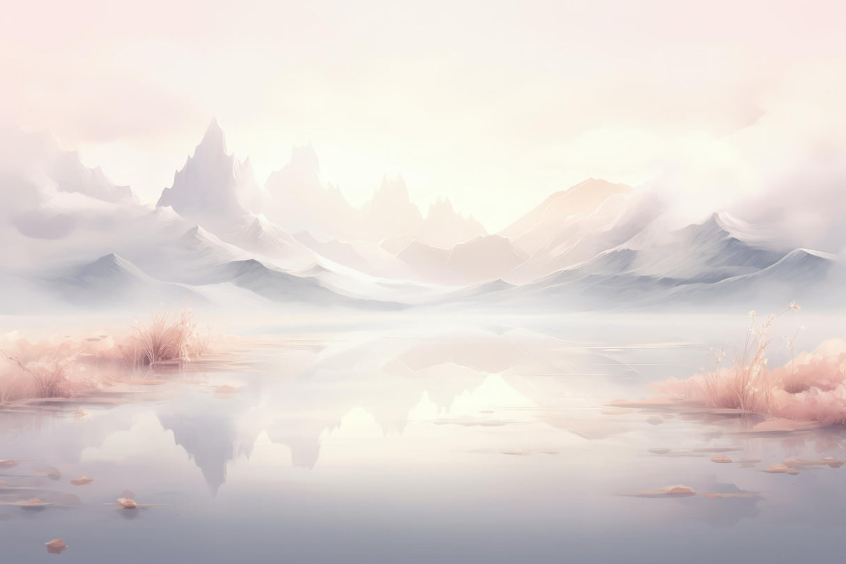 Mountain landscape wallpaper design file showing full misty pastel pattern