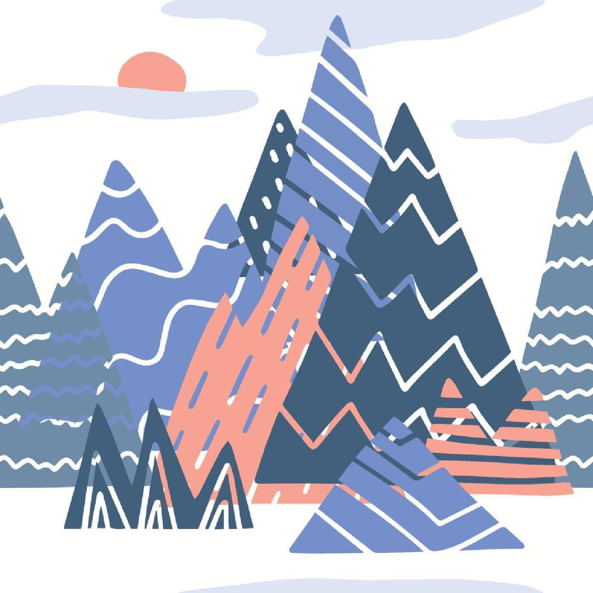 Design file of Modern Blue Mountain Peaks Wallpaper showing full pattern and color detail