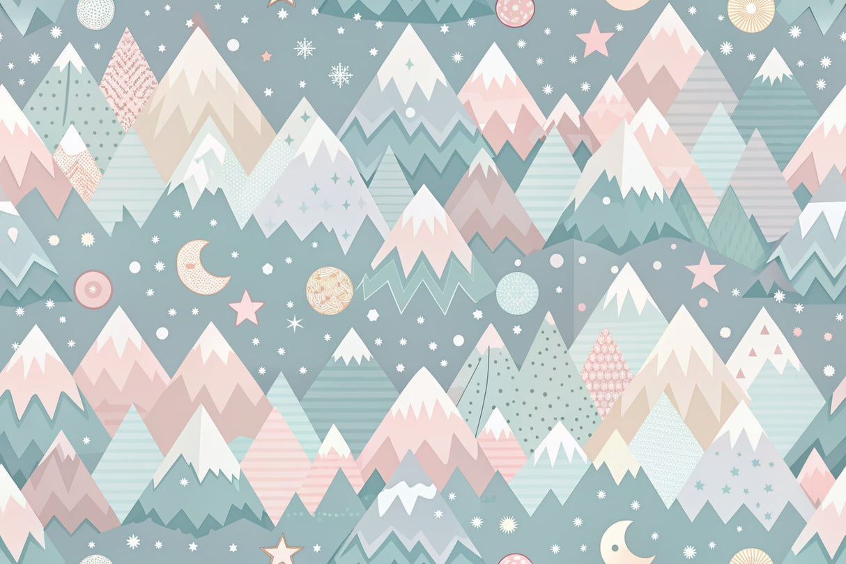 Design file showing detailed mountain peaks and star pattern in soft pastel colors