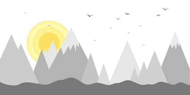 Mountain and forest design file showing detailed Nordic landscape pattern with yellow sun accent