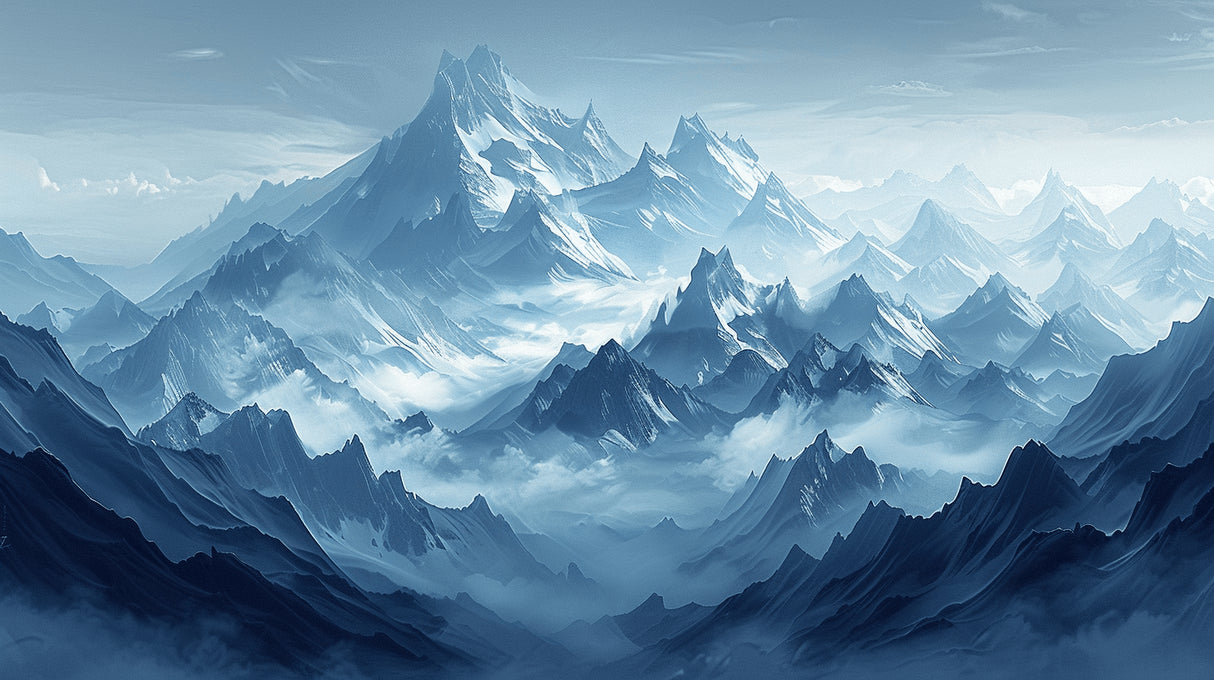 Mountain peak wallpaper design file showing detailed snowy peaks against blue sky